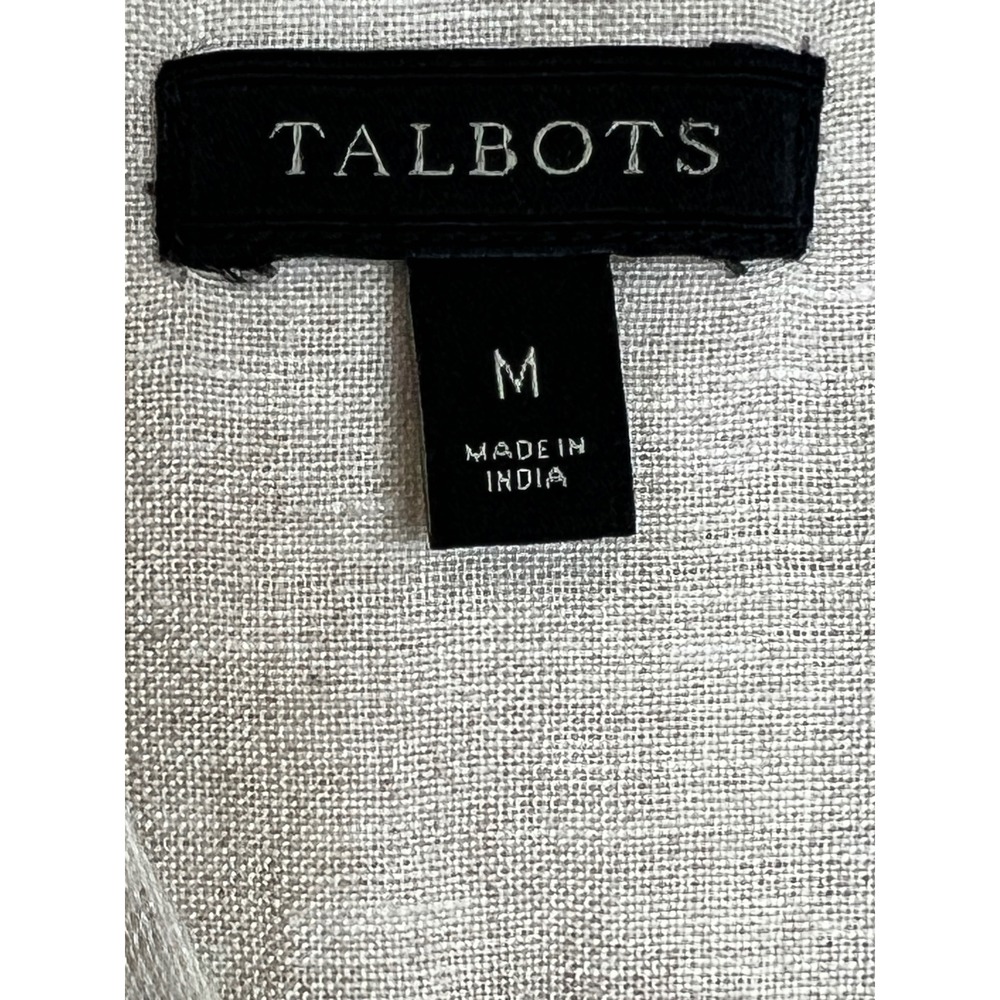 Talbots Linen Henley Blouse Women Size M‎ Beige Roll Tab Sleeve Pintuck F17 - Picture 3 of 13